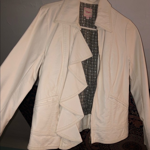 Beige/off white Faux Leather Jacket - Picture 1 of 5